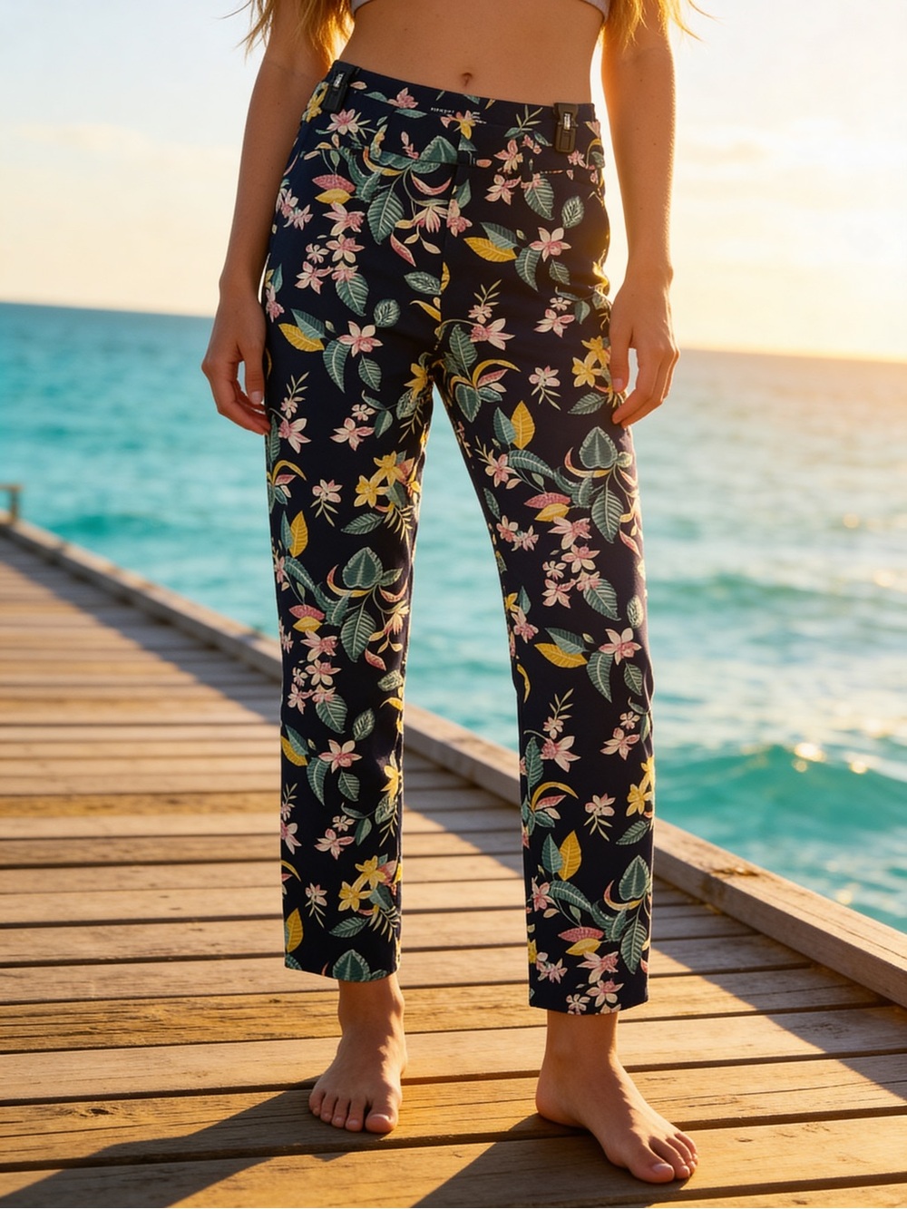 Old Navy Navy Floral Cropped Pants